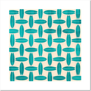 Teal Surfboard Pattern Posters and Art